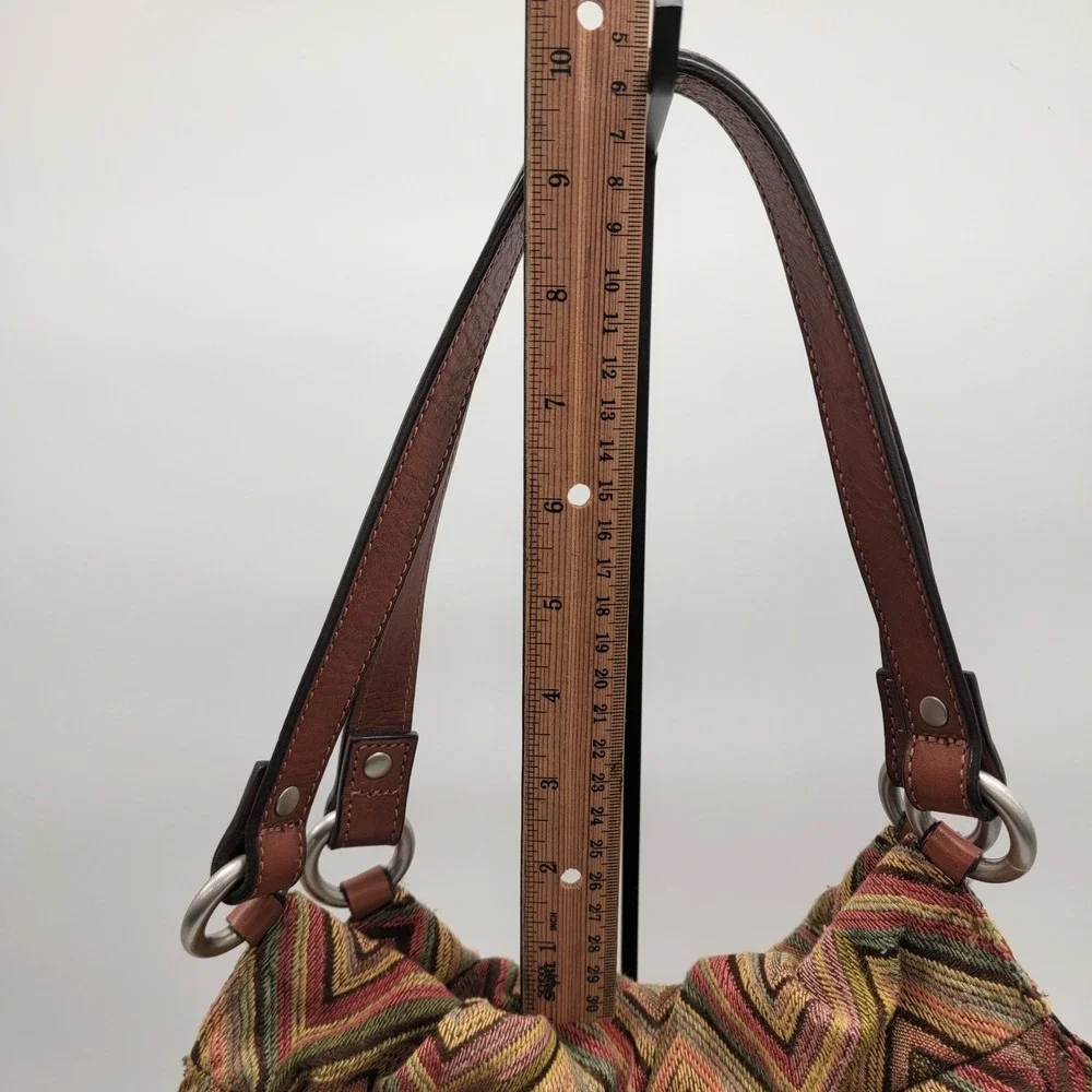 Vtg Fossil Key Per Hobo Brown Multicolor Chevron/Zigzag Woven Retro Shoulder Bag